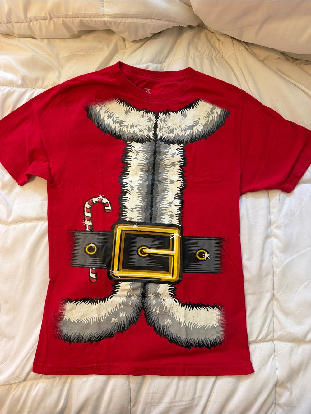 Holiday Time Red Santa Belt Graphic Short Sleeve Tee